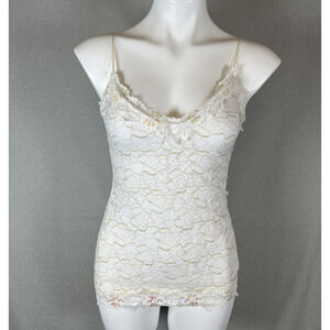 VTG Womens Size M Y2K Floral Mesh Off White Cream Cami Sequin Tank Top Made USA